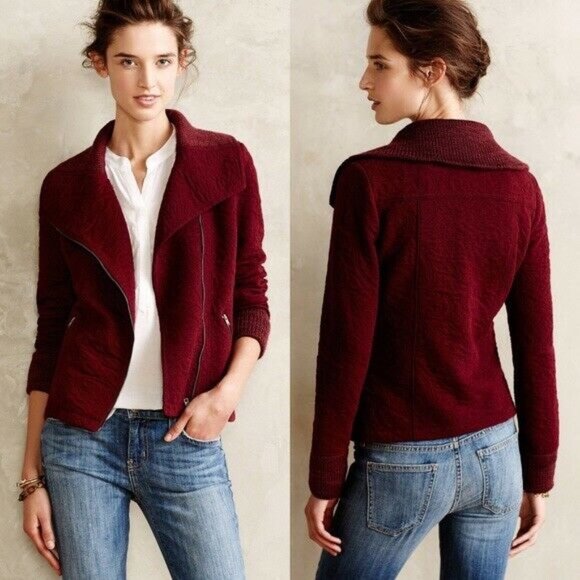 Anthropologie Jackets & Blazers - Saturday Sunday Loden Burgundy Moto Jacket M